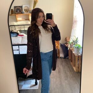 American Eagle Brown Hooded Knit Sweater Cardigan with Pockets— Women’s XS